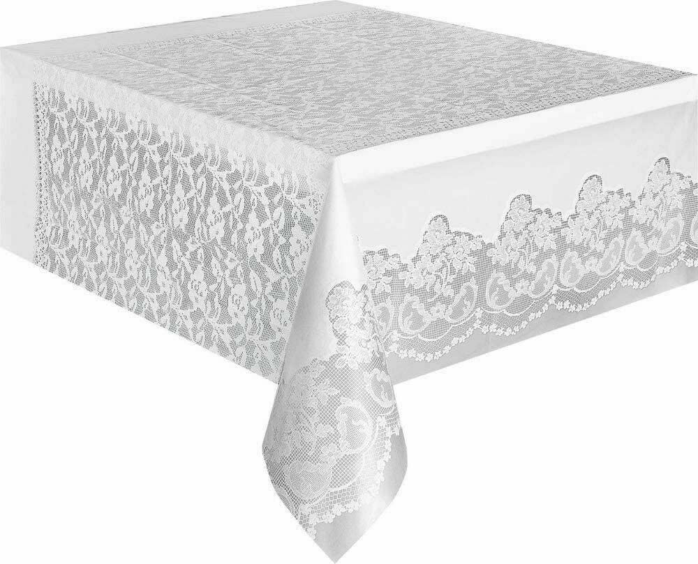 Nappe De Plastique 54"X108" - Dentelle Blanche Party Shop