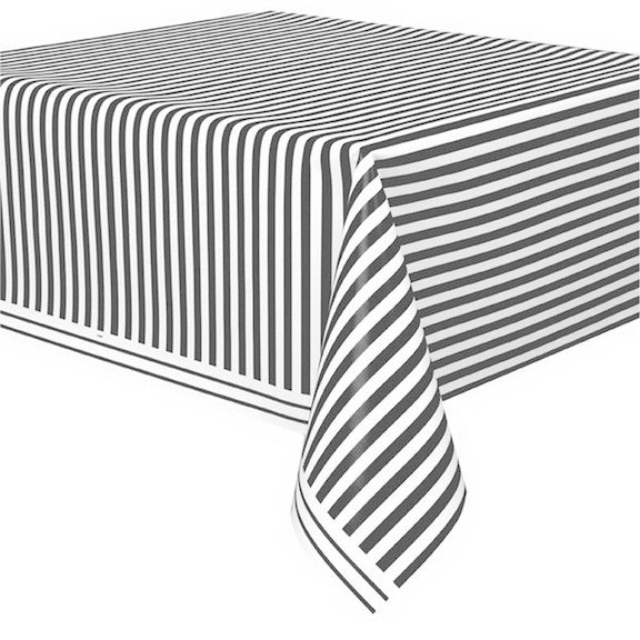 Nappe De Plastique 54X108 - Lignés Noir & Blanc Party Shop