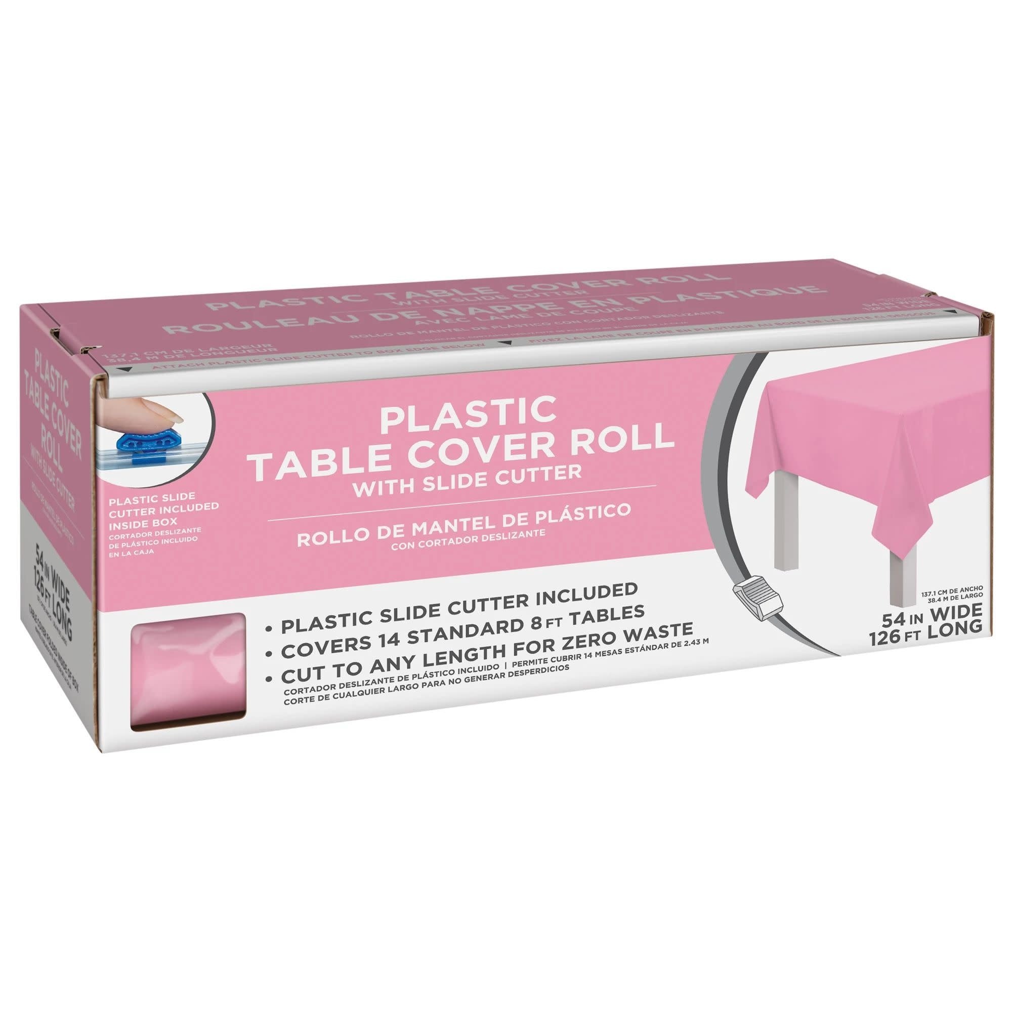 Nappe En Plastique 54Po X 126Ft Avec Lame De Coupe - Rose Party Shop