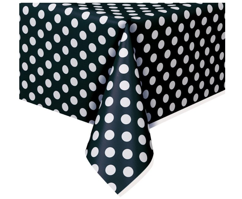 Nappe En Plastique 54"X108" - Pois Noir Party Shop