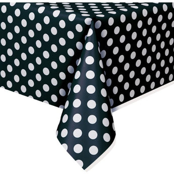 Nappe En Plastique 54"X108" - Pois Noir Party Shop