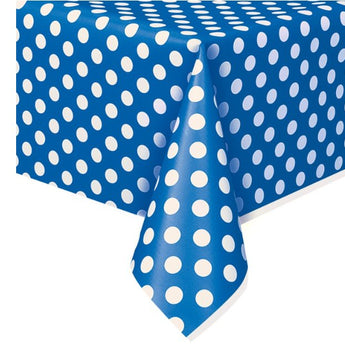 Nappe rectangulaire en plastique 54" x 108" - pois Bleu Party Shop