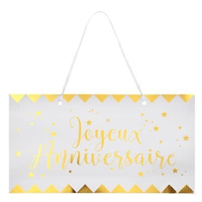 Pancarte Joyeux Anniversaire Métallisé BlancParty Shop