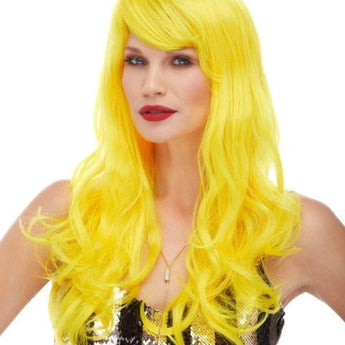 Perruque Haute Gamme - Longue Burlesque Jaune Party Shop