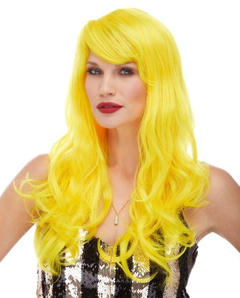 Perruque Haute Gamme - Longue Burlesque Jaune Party Shop