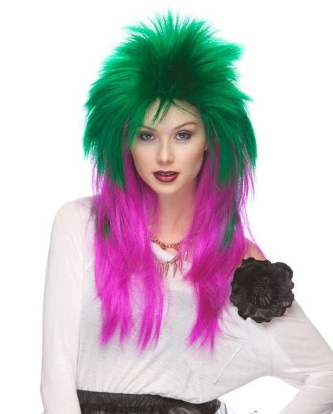 Perruque Haute Gamme - Rocker Longue Vert Et Mauve Party Shop