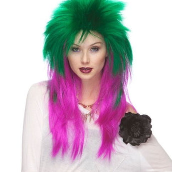 Perruque Haute Gamme - Rocker Longue Vert Et Mauve Party Shop