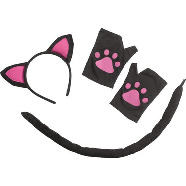 Adult Pretty Kitty poncho costume with detachable tail, cat ear headband, and paw mitts – perfect for Halloween or themed parties - Funworld - Party Shop