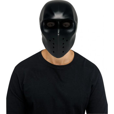 Black Punisher-style hockey mask for adults – intimidating plastic costume accessory for Halloween or horror-themed parties - Funworld- Party Shop