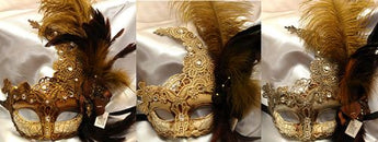 Masque Vénitien Antique Avec Plumes Assorties - Party Shop