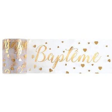 Santex - Ruban Tulle Baptême Or 80 Mm / 10 M Bobine De 10 Mètres - Party Shop