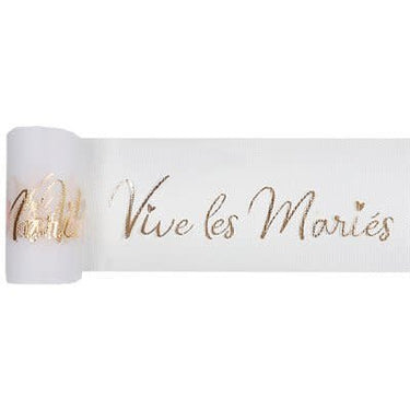 Santex - Ruban Tulle Vive Les Mariés Or 80 Mm / 10 M Bobine De 10 M. - Party Shop