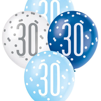 Sac Ballons Latex (6) Bleu Et Argent - 30 Ans Party Shop