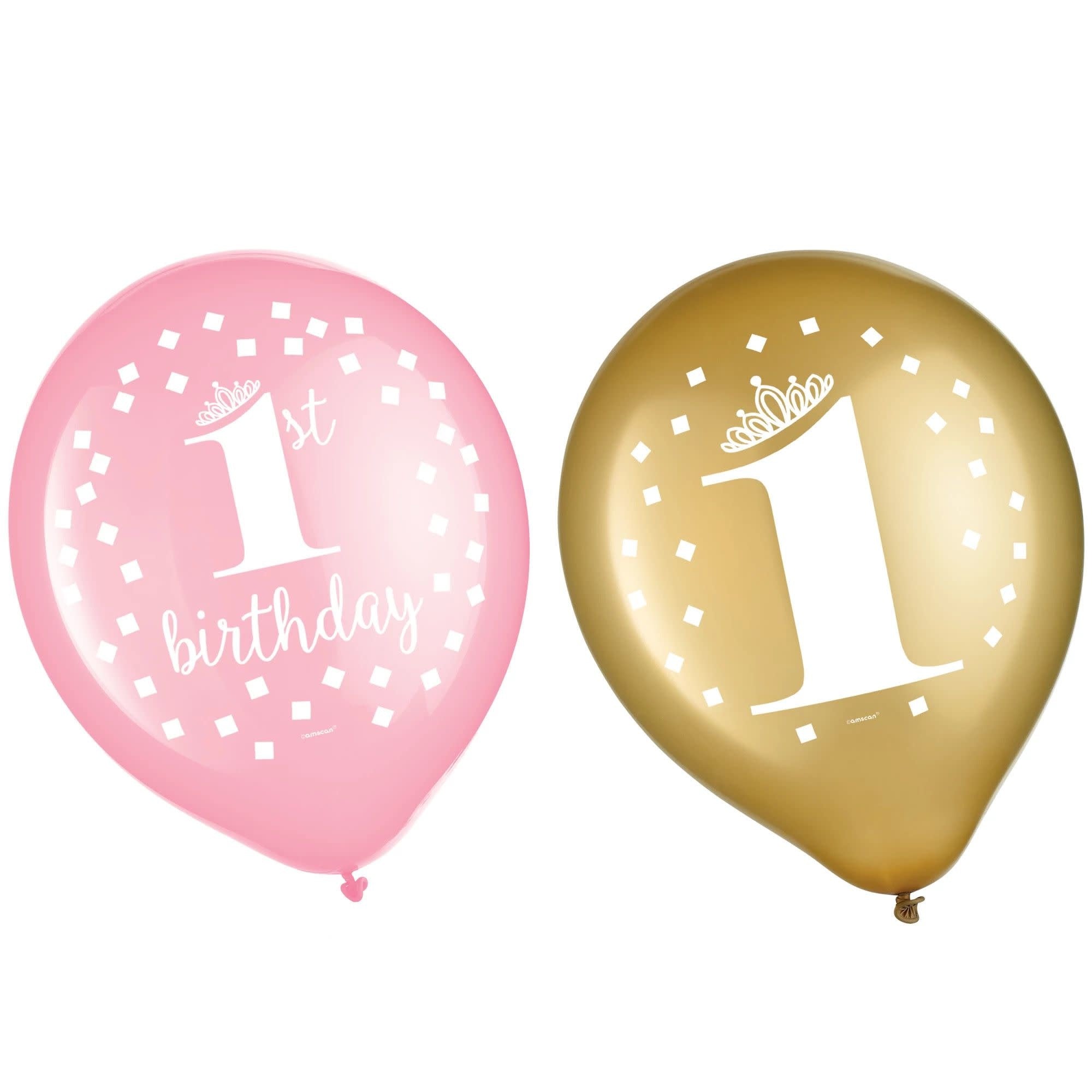 Sac De 15 Ballons Latex 12Po - 1St Birthday Rose Et Or Party Shop