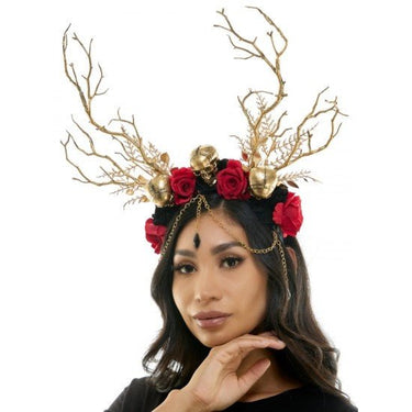 KBW Global - Serre Tête - Animal Corne et fleurs rouge - Party Shop