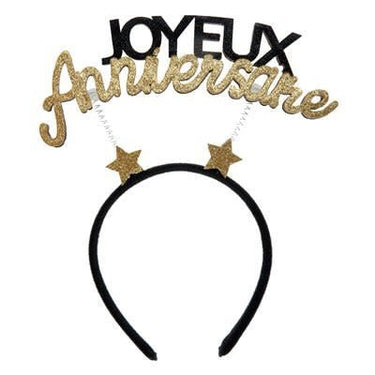 Santex - Serre Tête Joyeux Anniversaire Or Et Noir - Party Shop