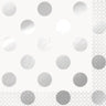 Unique - Serviettes à cocktail (16) - Blanc pois argent - Party Shop
