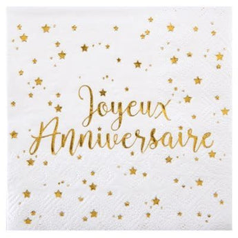 Serviettes A Cocktail Joyeux Anniversaires Blanc (20) Party Shop