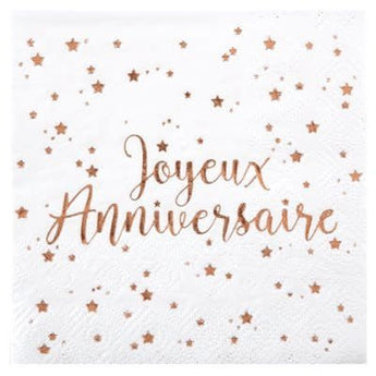 Serviettes A Cocktail Joyeux Anniversaires Rose (20) Party Shop