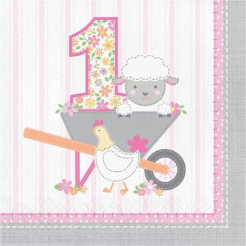 Serviettes De Table (16) - Fête À La Ferme Fille 1Ans Party Shop