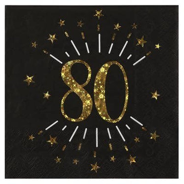 Santex - Serviettes De Table Étincelant Or Noir 80 Ans (10) - Party Shop