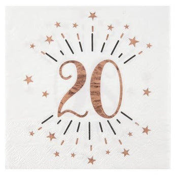 Serviettes De Table Étincelant Rose Gold 20 Ans (10) Party Shop