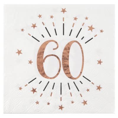 Serviettes De Table Étincelant Rose Gold 60 Ans (10) Party Shop