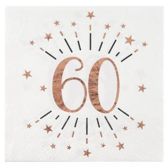 Serviettes De Table Étincelant Rose Gold 60 Ans (10) Party Shop