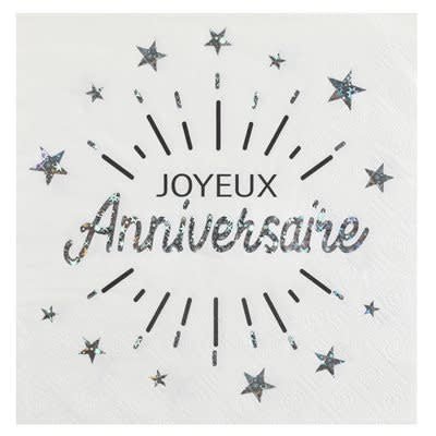 Serviettes De Table Joyeux Anniversaire Argent (10) Party Shop