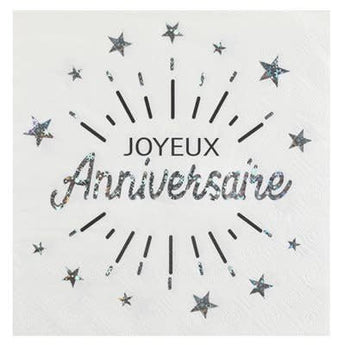 Serviettes De Table Joyeux Anniversaire Argent (10) Party Shop