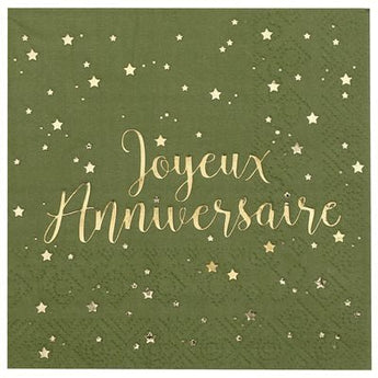 Serviettes De Table Joyeux Anniversaire Sauge (10) Party Shop