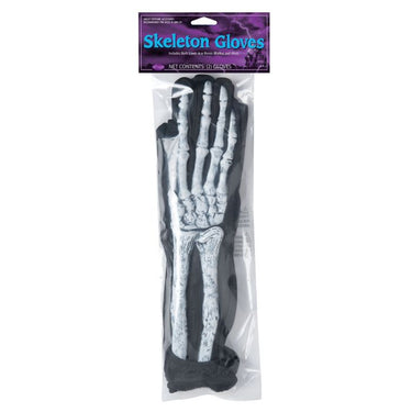 3D skeleton gloves with extended arm – realistic bone detail – adult Halloween costume accessory covering up to the elbow-Party Shop