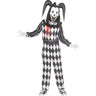 Smiler Jester child costume with creepy clown jumpsuit, ruffle collar, gloves, and terrifying mask with attached jester hat – perfect for Halloween - FunWord - Party Shop