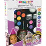 Snazaroo - Ultimate Party Pack face paint kit with 12 colors, 2 glitter gels, brushes, sponges, and step-by-step guide – hypoallergenic and safe for kids - Party Shop