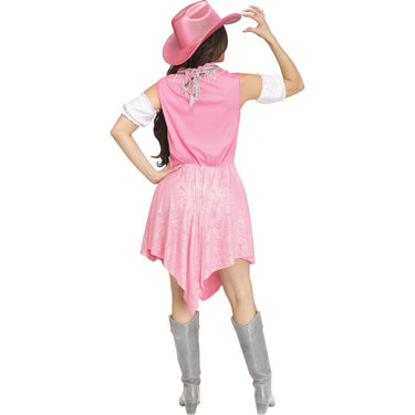 Sparkle Cowgirl costume for adult women – glitter dress with belt, neckerchief, puff sleeves, and cowgirl hat – perfect for Halloween or western parties - FunWorld - Party Shop