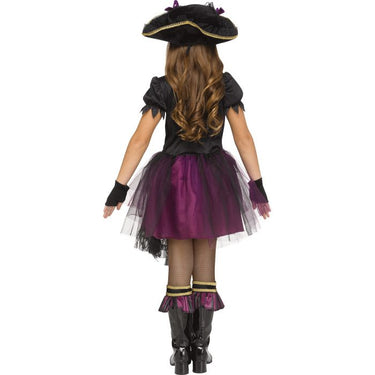 Stormy Sea Queen costume for girls – black pirate dress with captain hat, mitts & boot cuffs – perfect for Halloween or ocean-themed events - FunWorld - Party Shop
