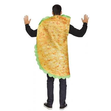 Taco adult costume with photo-real front and back printed tunic, foam-lined to hold taco shape – funny and easy Halloween food outfit - Funworld - Party Shop