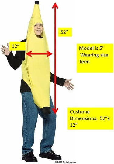 Teen Banana Costume – Funny Fruit Halloween Outfit One Size - Rasta Imposta - Party Shop