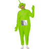 Adult wearing official Teletubbies Dipsy costume – green jumpsuit with hood and mittens, perfect for Halloween or 90s themed parties - Inspirit - Party Shop