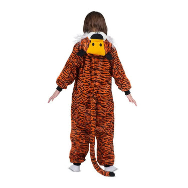 MOM - Child tiger costume kigurumi with hood and tail – fun and comfy animal outfit for kids 7 to 12 years – perfect for Halloween, carnival, cosplay or pajama party – Party Shop