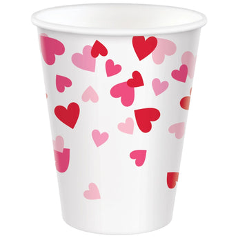 Verre De Carton 9Oz (8) - Blanc Avec Coeur Party Shop