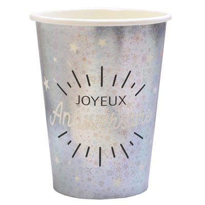 Verres 9Oz Joyeux Anniversaire Argent (10) Party Shop