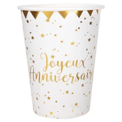 Verres 9Oz Joyeux Anniversaire Blanc (10) Party Shop