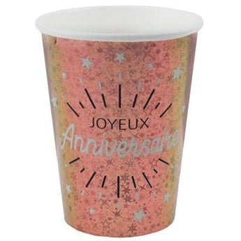 Verres 9Oz Joyeux Anniversaire Rose (10) Party Shop