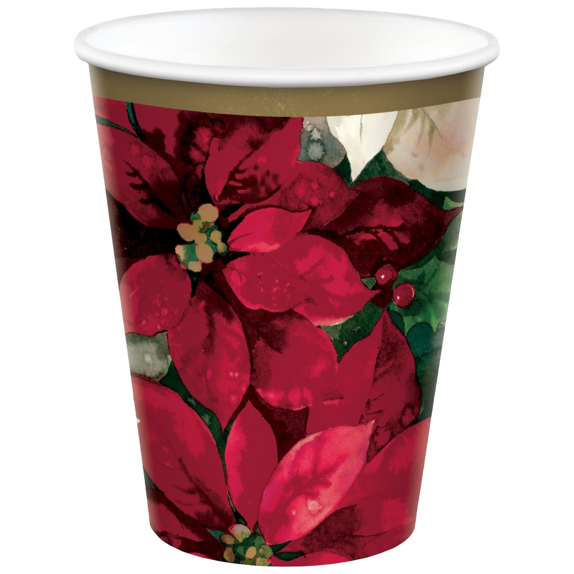 Verres De Carton 9Oz (50) - Poinsettia De Noël Party Shop