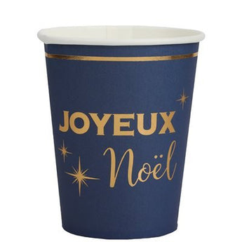 Verres en carton 9oz (10) - Joyeux Noël Chic Bleu marin Or Party Shop