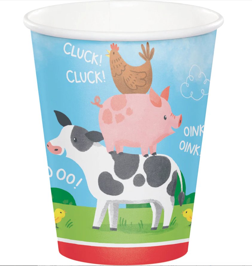 Verres En Carton 9Oz (8) - Animaux De La Ferme Party Shop