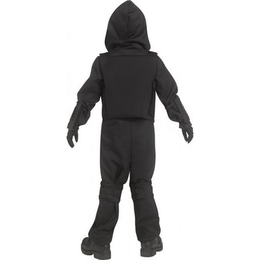 Warcore Fighter child costume with hooded jumpsuit, tactical vest, gloves, knee pads, and mask – perfect for Halloween, action-themed parties, or cosplay. - FunWorld - Party shop