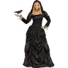 Wicked Queen costume for adult women – hooded black gown with coffin drape skirt and hoop – perfect for gothic Halloween or dark fantasy cosplay - FunWorld - Party Shop