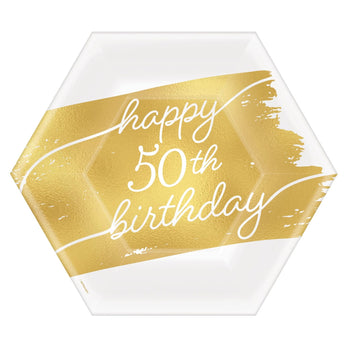 Assiette Hexagone (8) - Golden Age 50Th - Party Shop